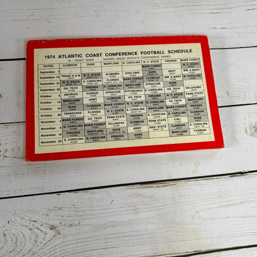1974 Atlantic Coast Conference Football Schedule United Press International